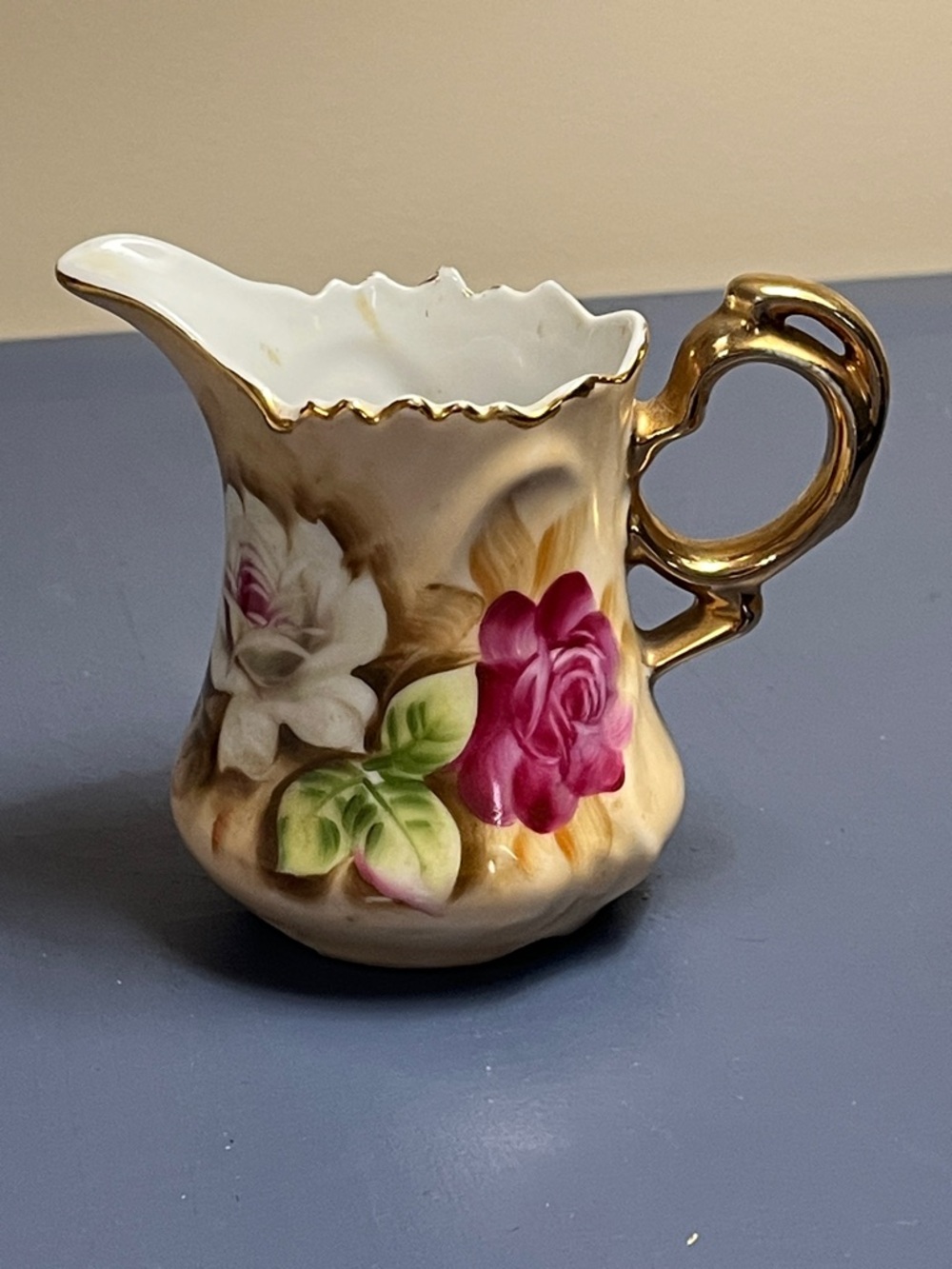 Vintage Lefton China Heritage Rose creamer with gold trim 1867